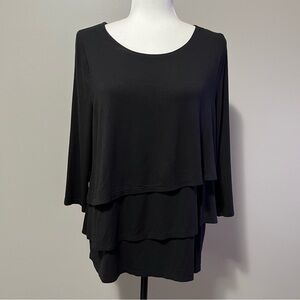 Chico’s Tiered Layer Black 3/4 Sleeve Rounded Neckline Tunic Top